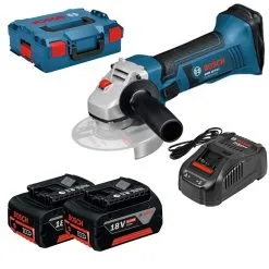 Bosch GWS 18-125 V-LI 18V Li-Ion Accu Haakse Slijper Set (2x 5.0Ah Accu) In L-Boxx - 125mm - 060193A30L
