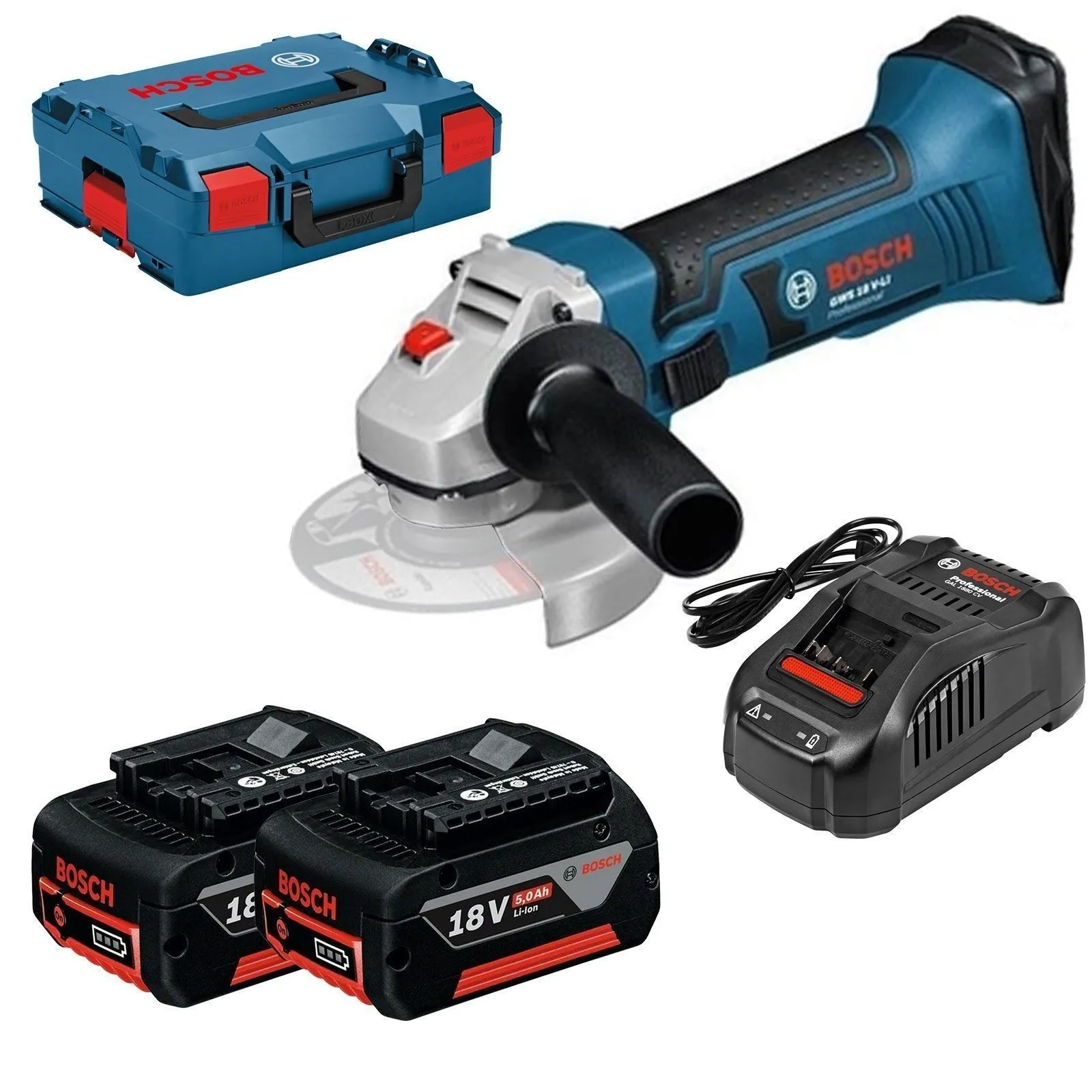 Bosch GWS 18-125 V-LI 18V Li-Ion Accu Haakse Slijper Set (2x 5.0Ah Accu) In L-Boxx - 125mm - 060193A30L 1 Bosch GWS 18-125 V-LI 18V Li-Ion Accu Haakse Slijper Set (2x 5.0Ah Accu) In L-Boxx - 125mm - 060193A30L