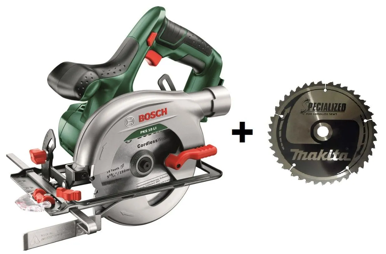 Bosch PKS 18 LI 18V Li-Ion Accu Cirkelzaag Body - 150mm - 40T Met Extra Zaagblad 1 Bosch PKS 18 LI 18V Li-Ion Accu Cirkelzaag Body - 150mm - 40T Met Extra Zaagblad