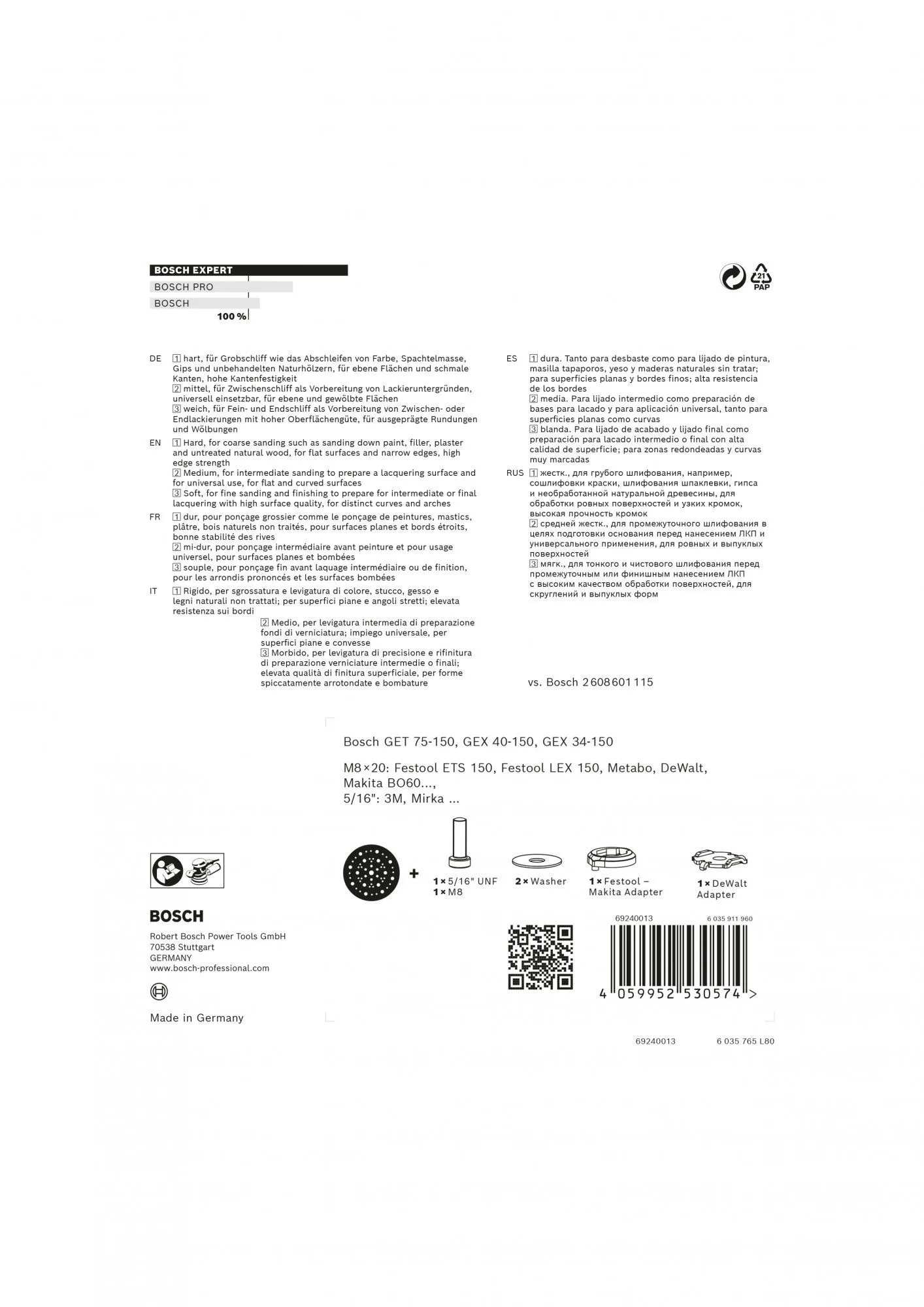 Bosch 2608900007 EXPERT Schuurplateau Multiperforatie Middel, 150 Mm, GET 55-125 Professional, 3M, Dynabrade, Mirka, Rupes 4 Bosch 2608900007 EXPERT Schuurplateau Multiperforatie Middel, 150 Mm, GET 55-125 Professional, 3M, Dynabrade, Mirka, Rupes - Afbeelding 4