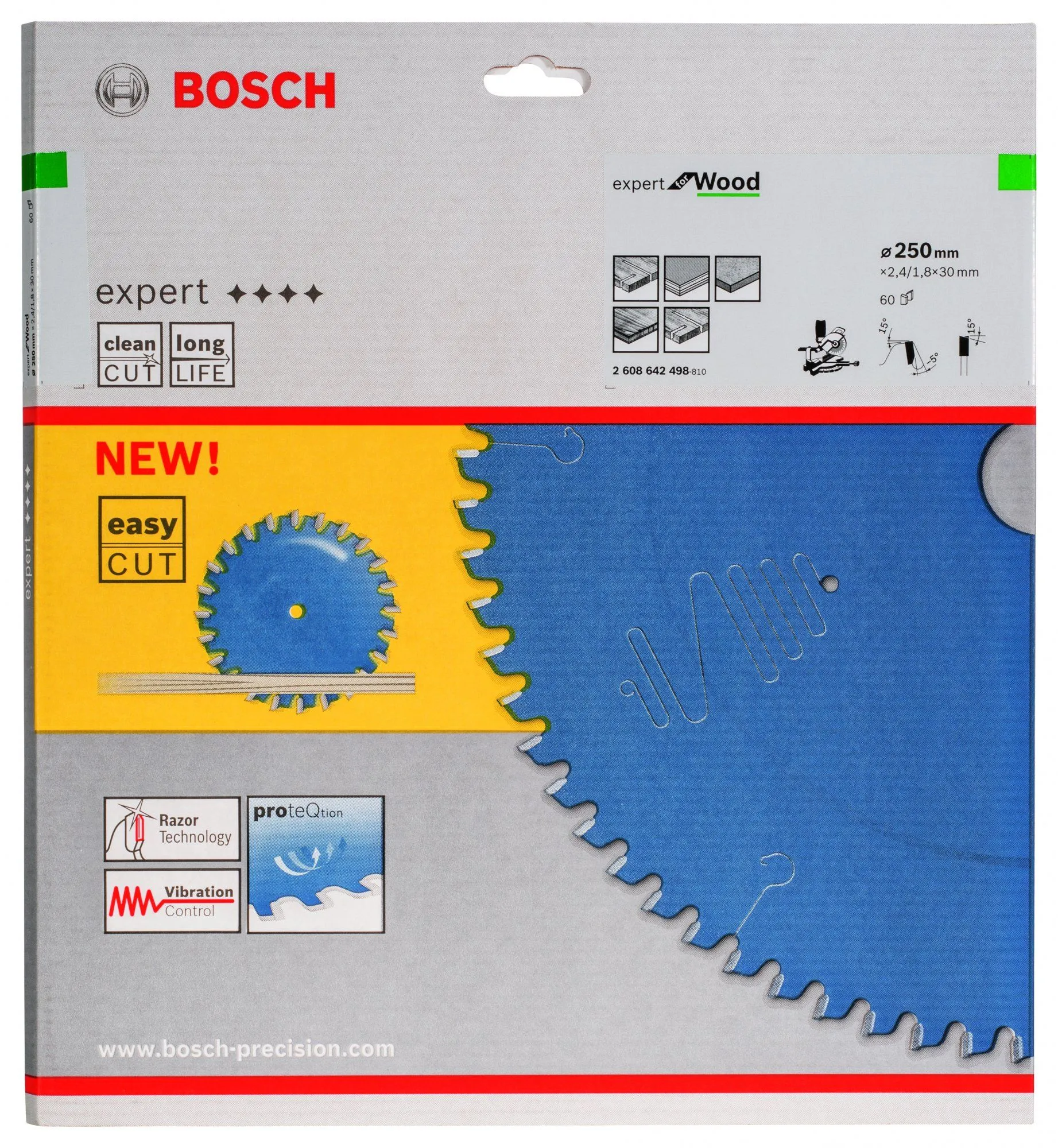 Bosch 2608642498 Expert Cirkelzaagblad - 250 X 30 X 60T - Hout - Carbide 2 Bosch 2608642498 Expert Cirkelzaagblad - 250 X 30 X 60T - Hout - Carbide - Afbeelding 2
