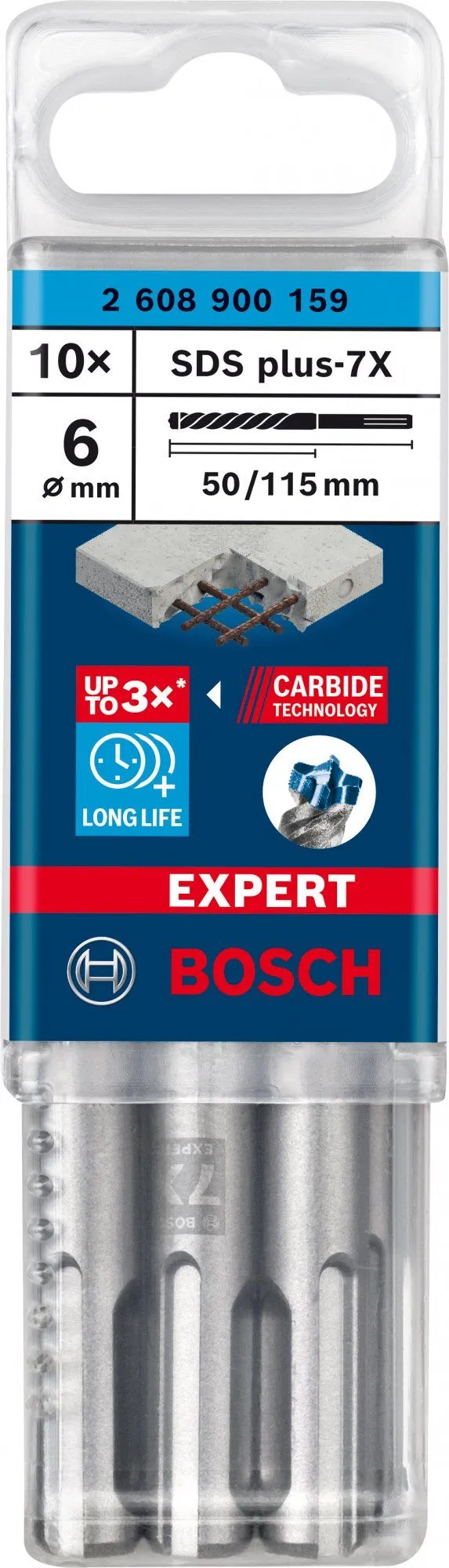 Bosch 2608900159 EXPERT Hamerboor SDS Plus-7X 10st 6x50x115mm 2 Bosch 2608900159 EXPERT Hamerboor SDS Plus-7X 10st 6x50x115mm - Afbeelding 2
