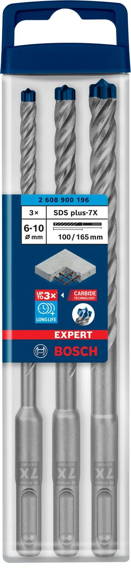 Bosch 2608900196 EXPERT 3-delige Set SDS Plus-7X 6, 8, 10 Mm 2 Bosch 2608900196 EXPERT 3-delige Set SDS Plus-7X 6, 8, 10 Mm - Afbeelding 2