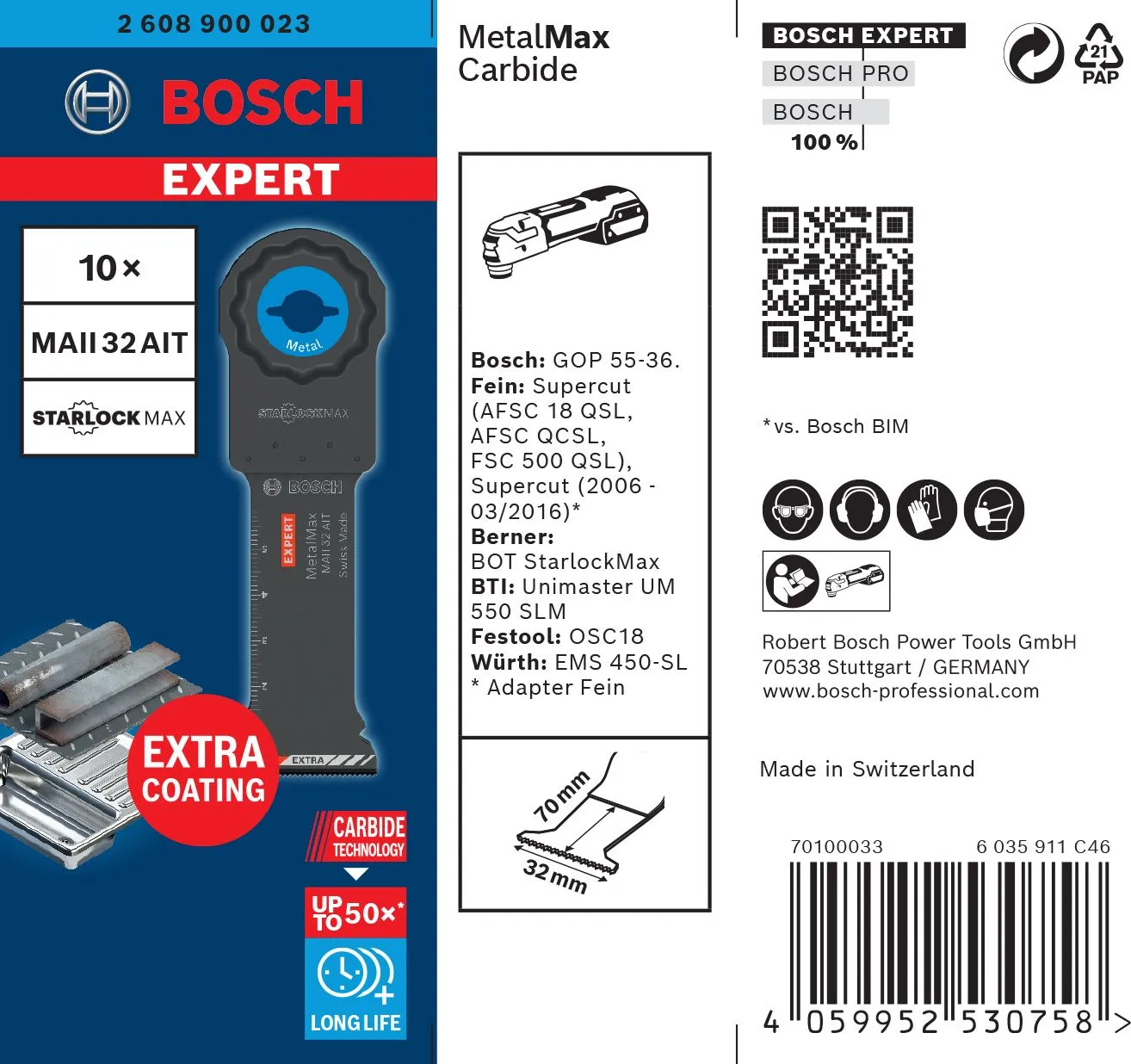 Bosch 2608900023 EXPERT StarlockMax CoatedCarbide Invalzaagblad MAIZ 32 AIT Carbide, Metal 32 X 70 Mm 10 3 Bosch 2608900023 EXPERT StarlockMax CoatedCarbide Invalzaagblad MAIZ 32 AIT Carbide, Metal 32 X 70 Mm 10 - Afbeelding 3
