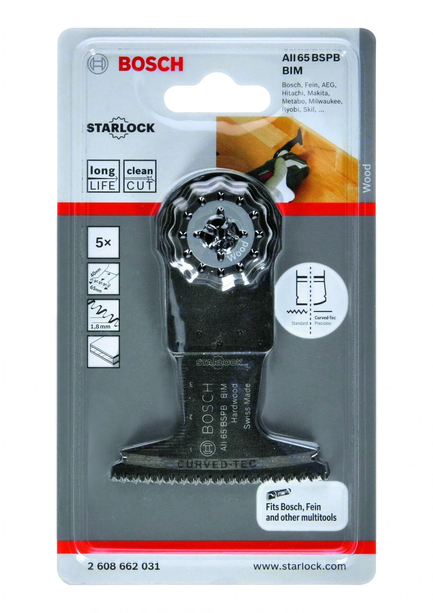 Bosch 2608662031 / AII 65 BSPB BIM Invalzaagblad - 40 X 65 Mm - Hard Hout(5 St) - Carbide 2 Bosch 2608662031 / AII 65 BSPB BIM Invalzaagblad - 40 X 65 Mm - Hard Hout(5 St) - Carbide - Afbeelding 2